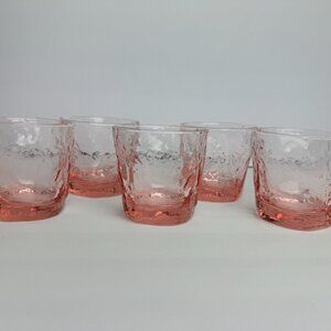 Vintage Barware West Virginia Glass Seneca Driftwood Whiskey Pink  Glasses 5pc